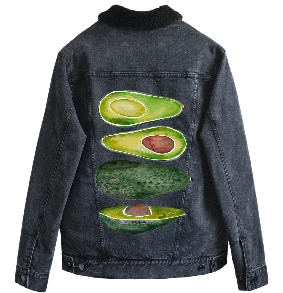 AVOCADO SLICES by CatCoq custom denim jacket by DenimINK. -lined-denim-jacket-black-mockup