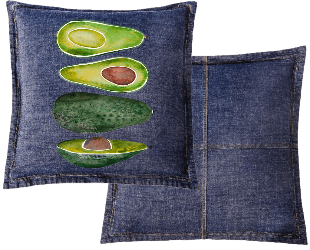 AVOCADO SLICES by CatCoq custom denim jacket by DenimINK. throw-pillow-mockup