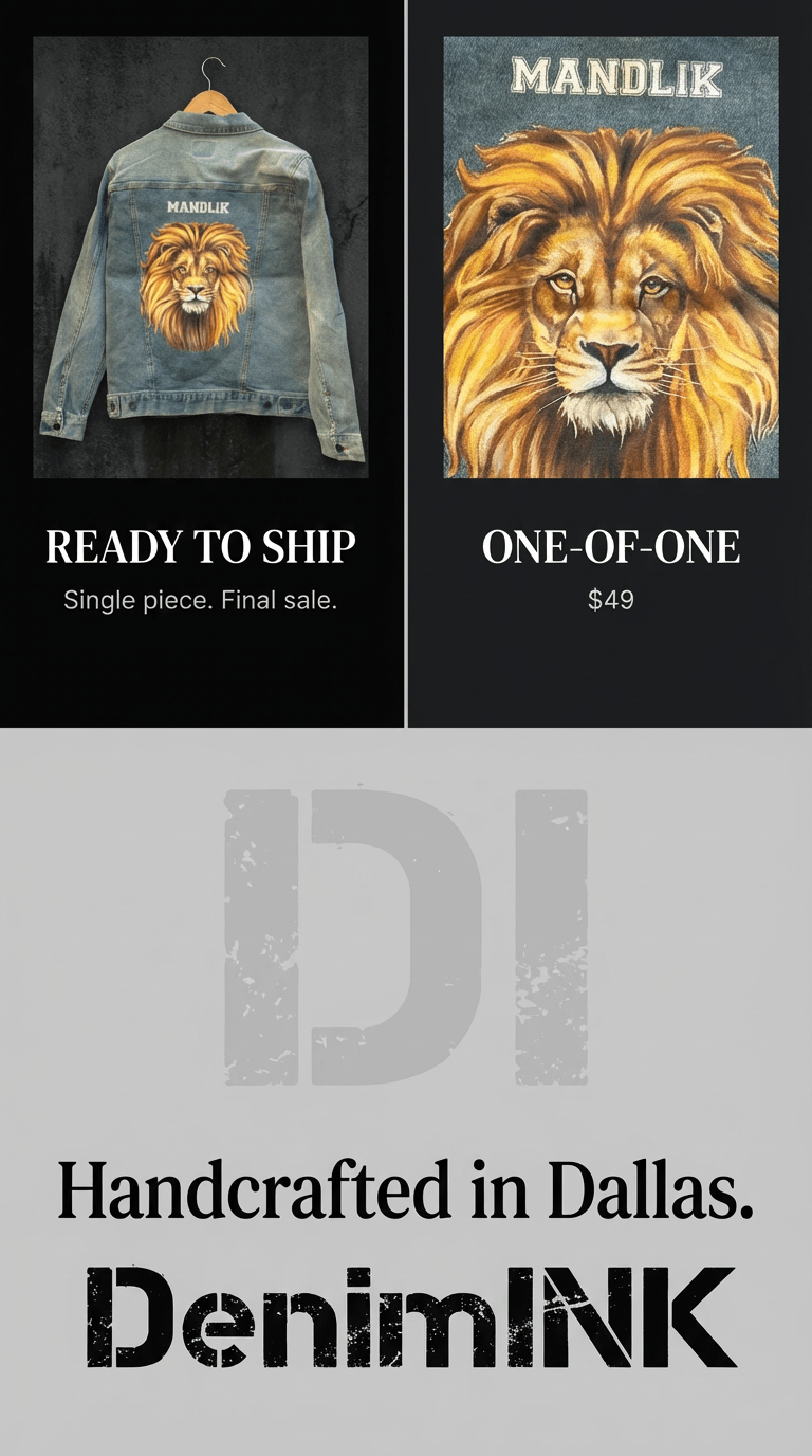AS - IS. 3. Lion Portrait. ONE - OF - ONE. Printed Denim Jacket — Medium / Stonewashed custom denim jacket by DenimINK