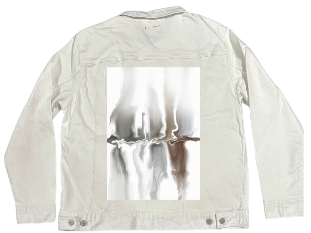 BROWN REFLECTION by RAMIR DESIGNS, digitally printed on DENIM products: throw pillows, aprons, table place mats, and hand-made Unisex Denim Jackets in 3 color choices