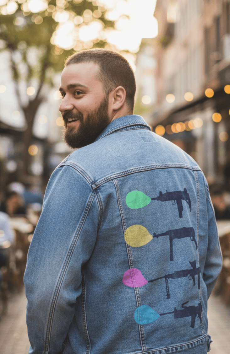 BUBBLE GUM by TOBE FONSECA, digitally printed on DENIM products: throw pillows, aprons, table place mats, and hand-made Unisex Denim Jackets in 3 color choices BUBBLE GUM by TOBE FONSECA, digitally printed on DENIM products: throw pillows, aprons, table place mats, and hand-made Unisex Denim Jackets in 3 color choices