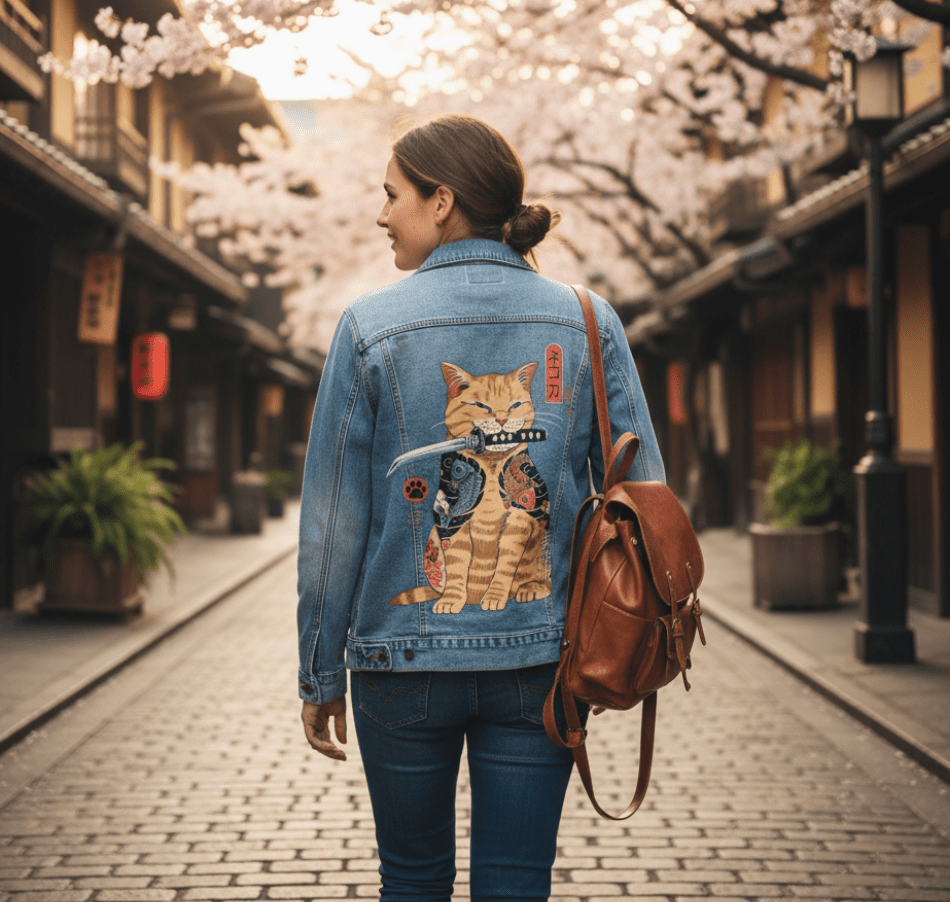 CATANA by VINCENT TRINIDAD, digitally printed on DENIM products: throw pillows, aprons, table place mats, and hand-made Unisex Denim Jackets in 3 color choices CATANA by VINCENT TRINIDAD, digitally printed on DENIM products: throw pillows, aprons, table place mats, and hand-made Unisex Denim Jackets in 3 color choices