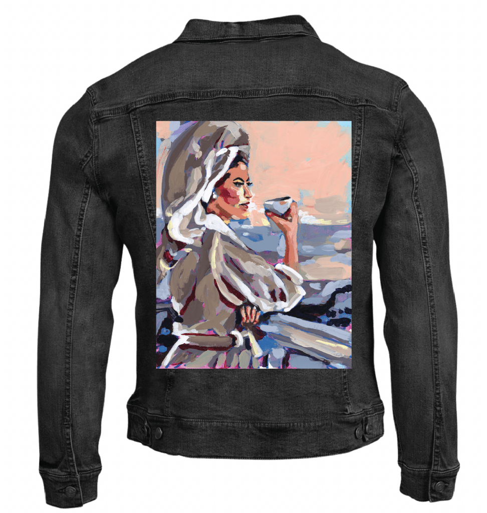 COFFEE GIRL by PAIGE FLOTTERUD custom denim jacket by DenimINK