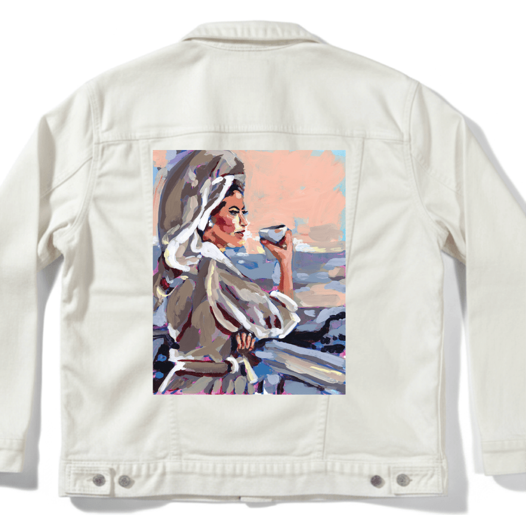 COFFEE GIRL by PAIGE FLOTTERUD custom denim jacket by DenimINK