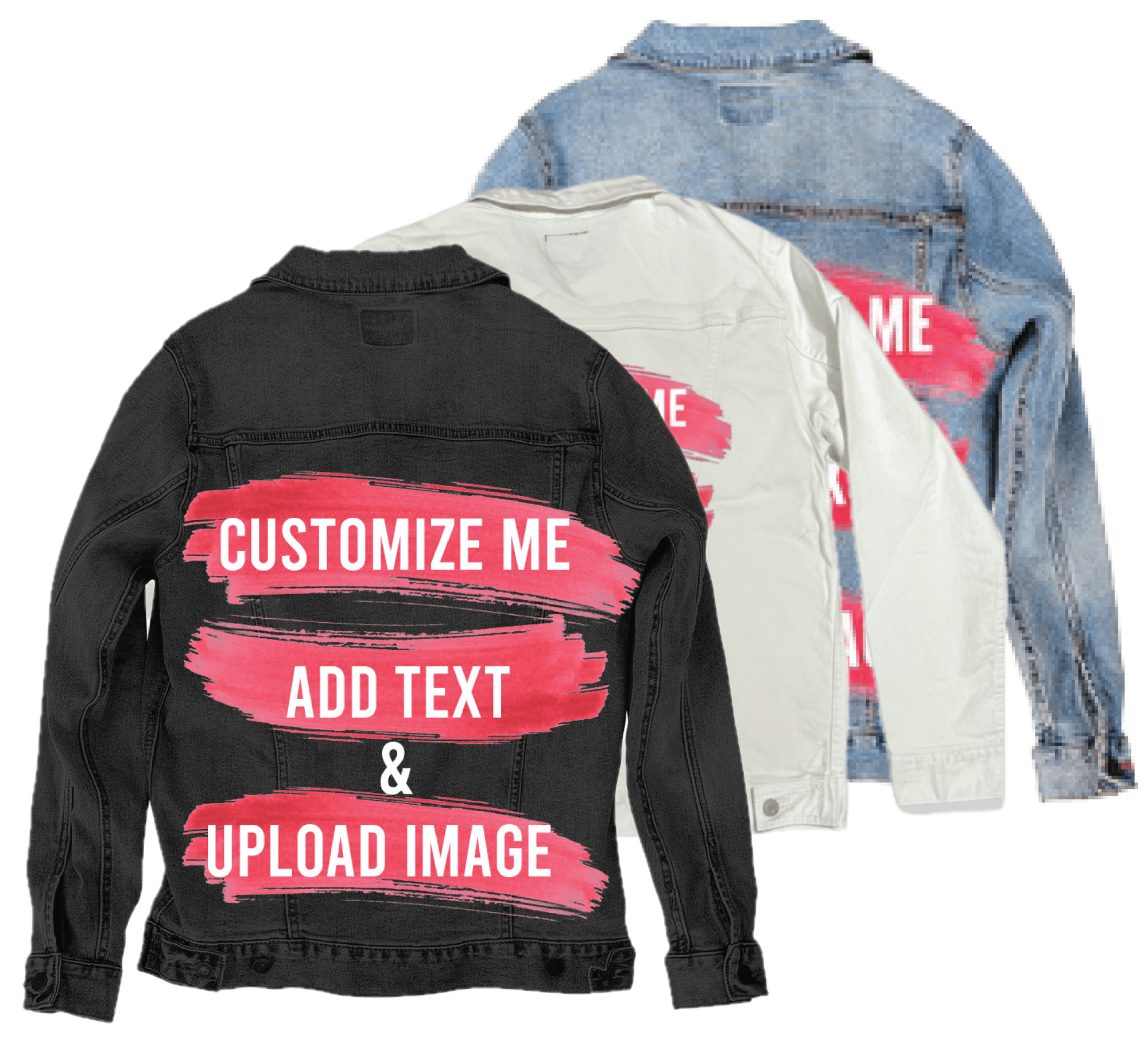 XS / Stonewash Customize & Create your own Denim Jacket (hand-crafted) with 3 color choices: Stonewash, White, or Black. Unisex XS S M L XL 2X 3X. USA hand-crafted and USA digitally printed. Ships WORLDWIDE and free within the USA Customize & Create your own Denim Jacket (hand-crafted) with 3 color choices: Stonewash, White, or Black. Unisex XS S M L XL 2X 3X. USA hand-crafted and USA digitally printed. Ships WORLDWIDE and free within the USA