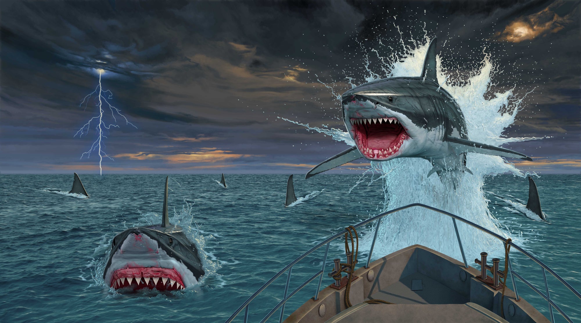 FISH OUT OF WATER2 by VINCENT HIE, digitally printed on DENIM products: throw pillows, aprons, table place mats, and hand-made Unisex Denim Jackets in 3 color choices