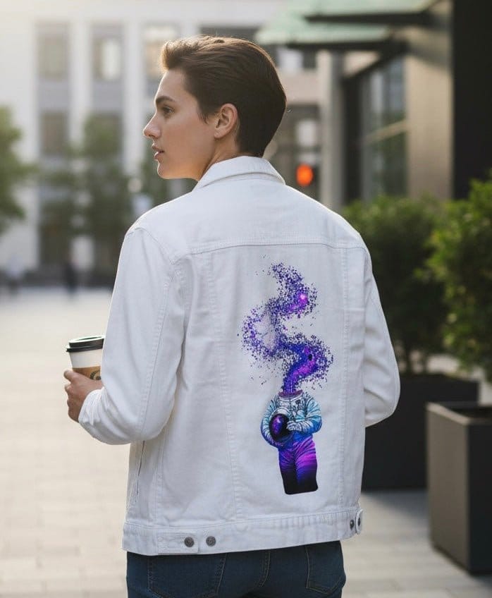 WE ARE STARDUST by TOBE FONSECA, digitally printed on DENIM products: throw pillows, aprons, table place mats, and hand-made Unisex Denim Jackets in 3 color choices WE ARE STARDUST by TOBE FONSECA, digitally printed on DENIM products: throw pillows, aprons, table place mats, and hand-made Unisex Denim Jackets in 3 color choices