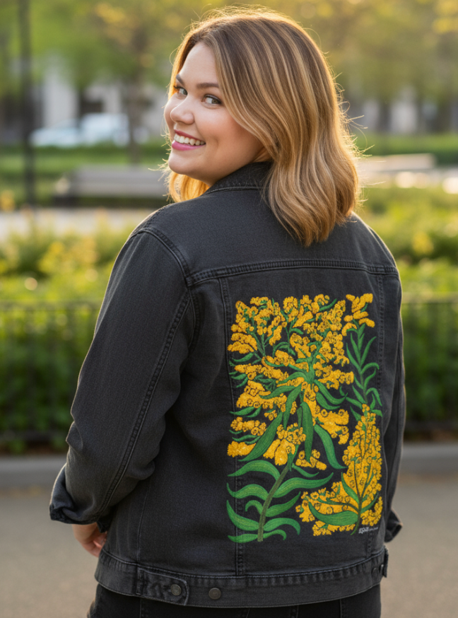 GOLDENROD by KITSCH AND CURATE, digitally printed on a hand-made Unisex Denim Jacket