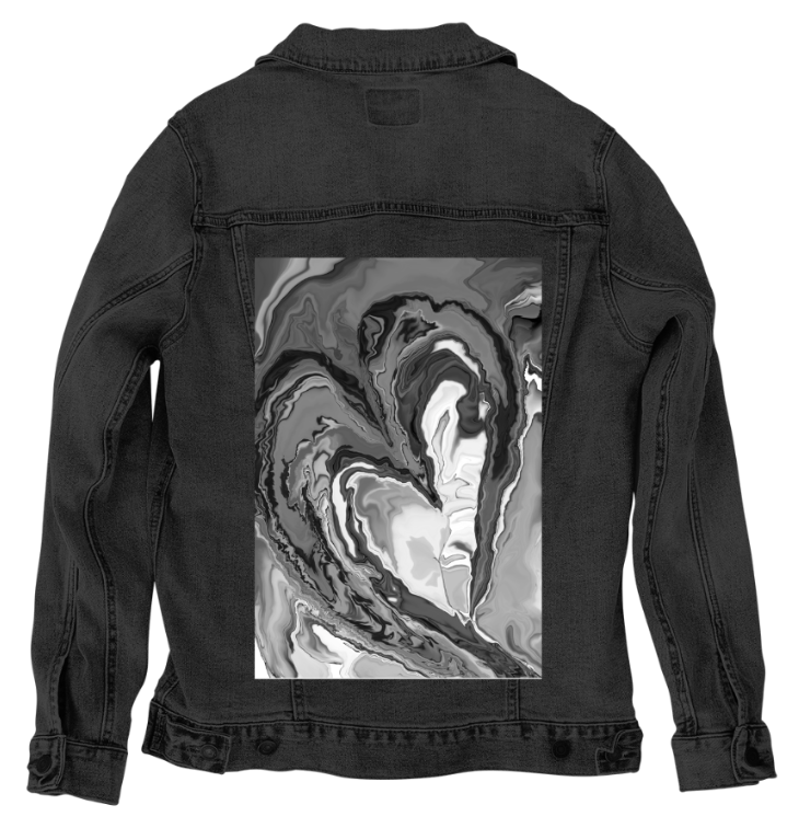 HEART MARBLE B W by RAMIR DESIGNS, digitally printed on a hand-made Unisex Denim Jacket