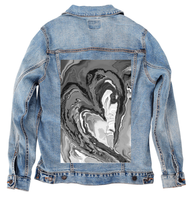 HEART MARBLE B W by RAMIR DESIGNS, digitally printed on a hand-made Unisex Denim Jacket