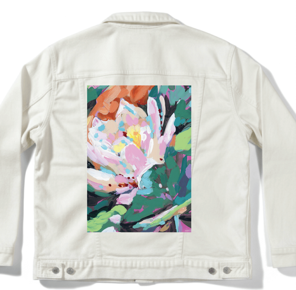 JULY BIRTH FLOWER by PAIGE FLOTTERUD custom denim jacket by DenimINK