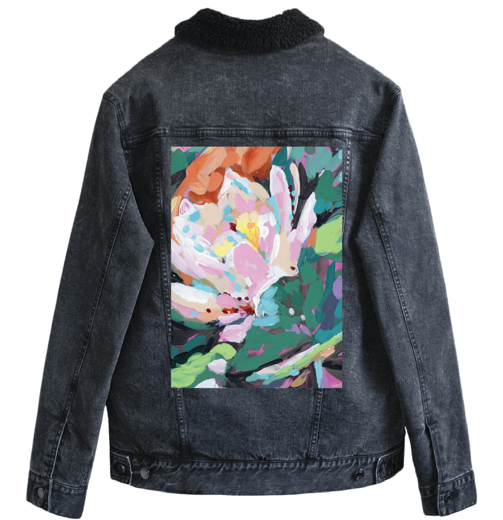 JULY BIRTH FLOWER by PAIGE FLOTTERUD custom denim jacket by DenimINK