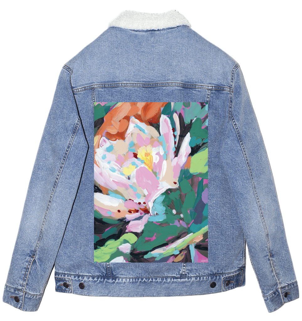 JULY BIRTH FLOWER by PAIGE FLOTTERUD custom denim jacket by DenimINK