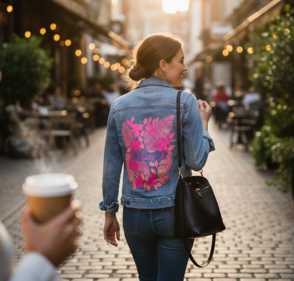 KILLIN' IT by CatCoq, digitally printed on DENIM products: throw pillows, aprons, table place mats, and hand-made Unisex Denim Jackets in 3 color choices