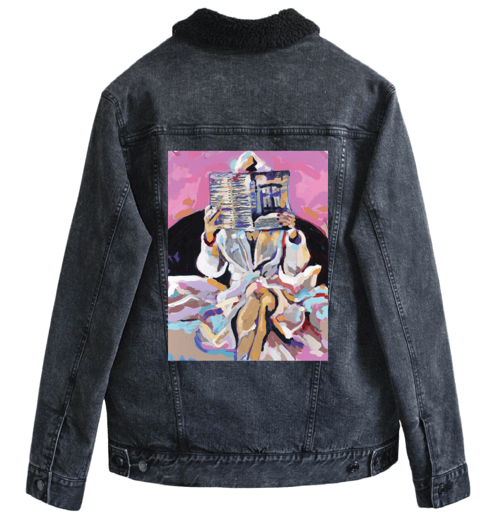 NEWSPAPAER ROBE by PAIGE FLOTTERUD custom denim jacket by DenimINK