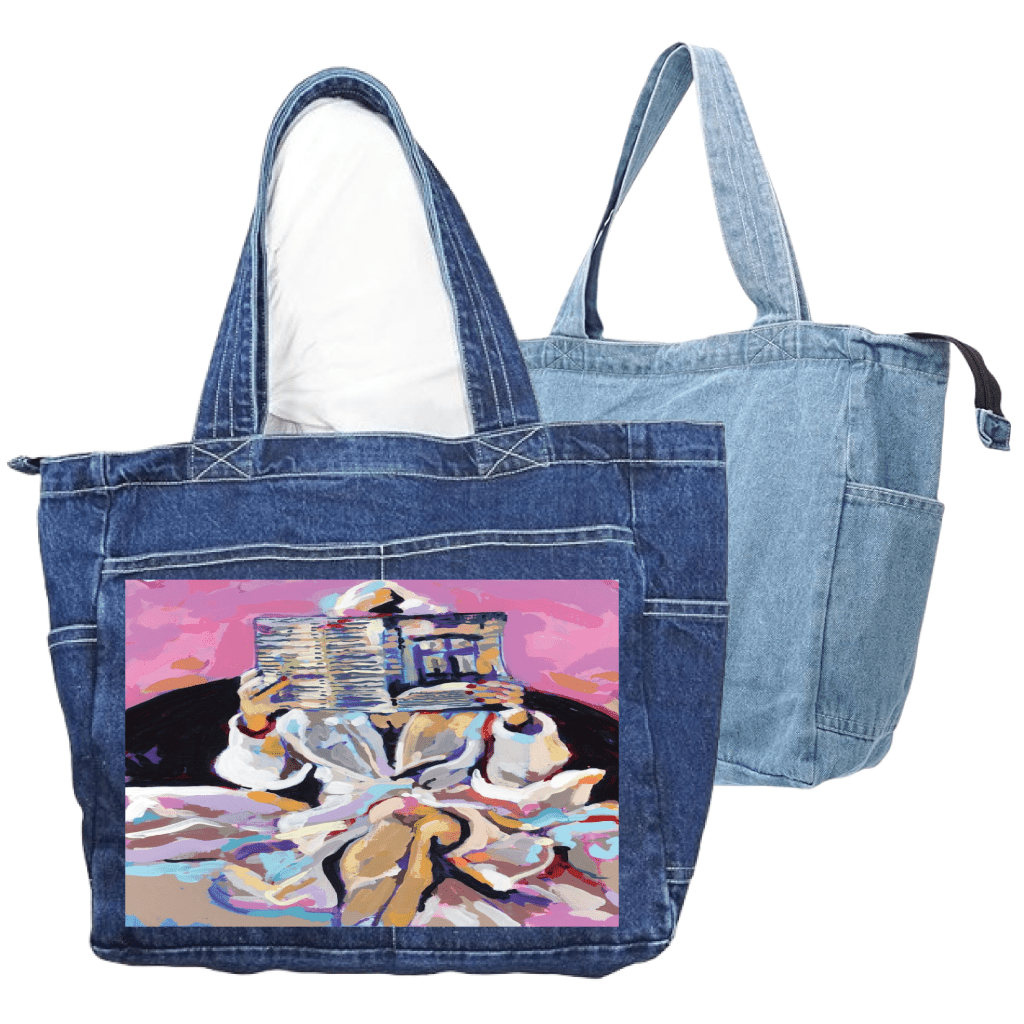 NEWSPAPAER ROBE by PAIGE FLOTTERUD custom denim jacket by DenimINK