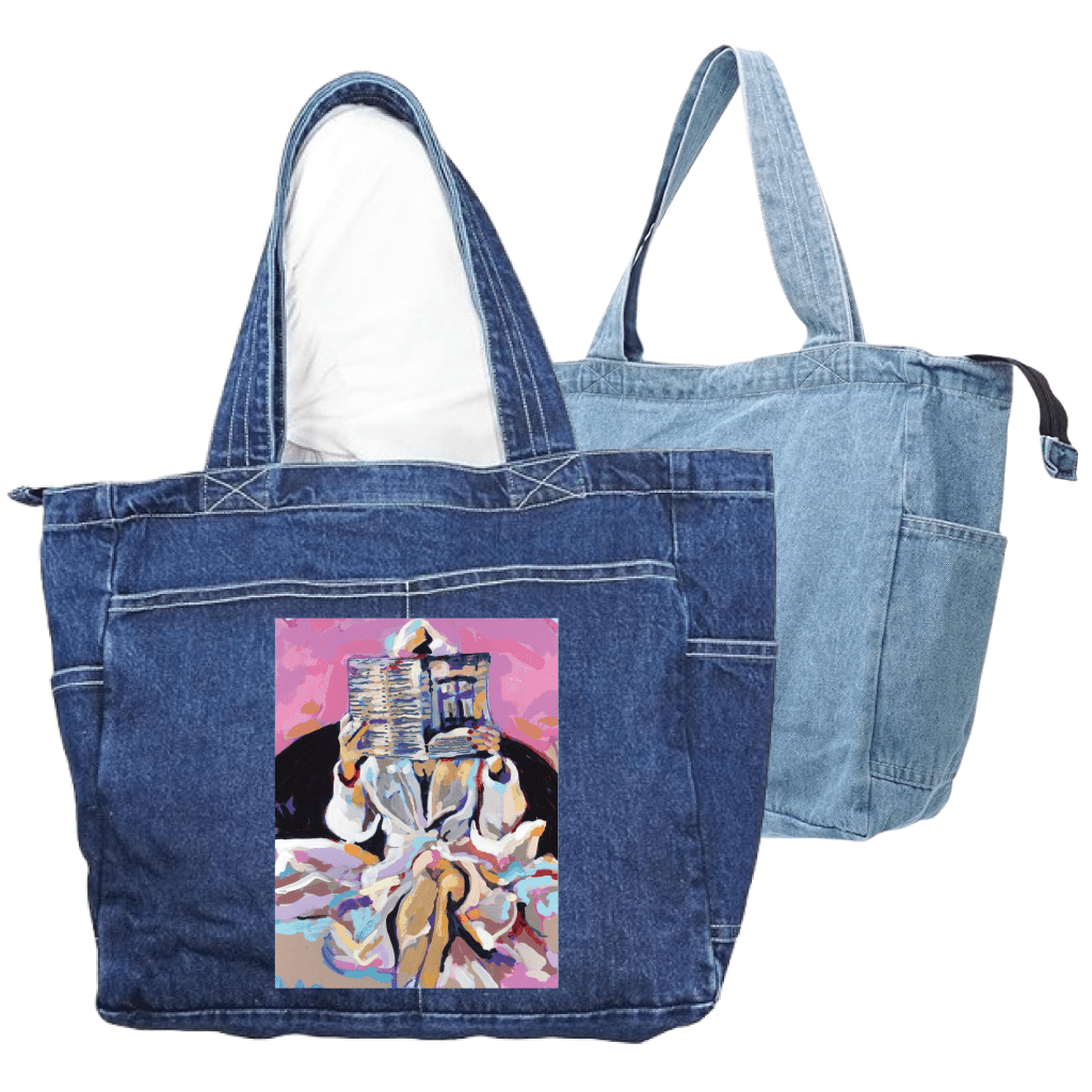 NEWSPAPAER ROBE by PAIGE FLOTTERUD custom denim jacket by DenimINK