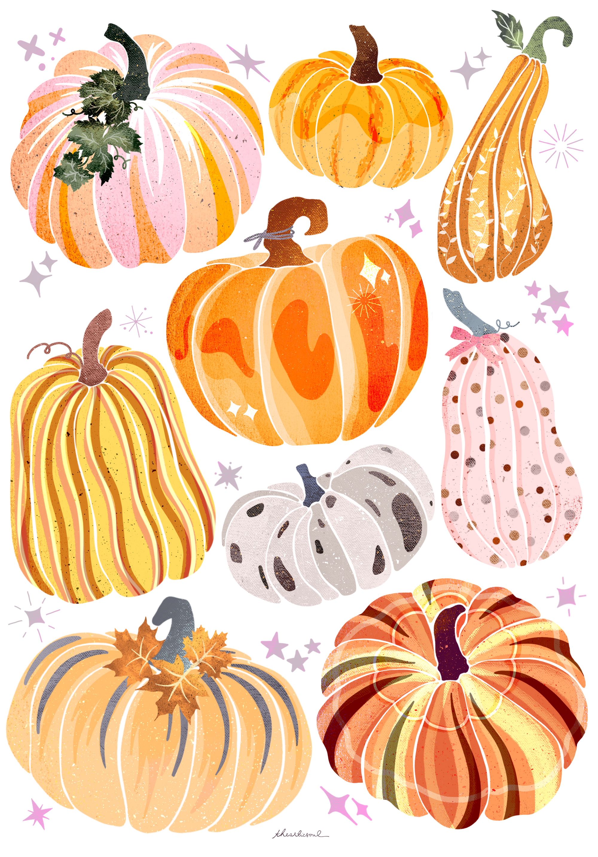 PUMPKINS GALORE by thearticsoul, digitally printed on DENIM products: throw pillows, aprons, table place mats, and hand-made Unisex Denim Jackets in 3 color choices