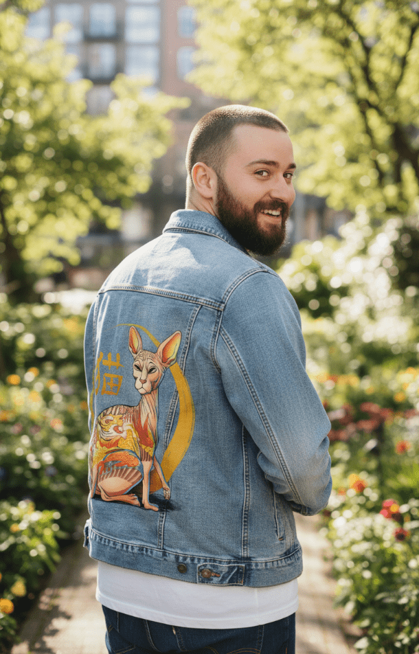 YAKUZA CAT by TOBE FONSECA, digitally printed on DENIM products: throw pillows, aprons, table place mats, and hand-made Unisex Denim Jackets in 3 color choices YAKUZA CAT by TOBE FONSECA, digitally printed on DENIM products: throw pillows, aprons, table place mats, and hand-made Unisex Denim Jackets in 3 color choices