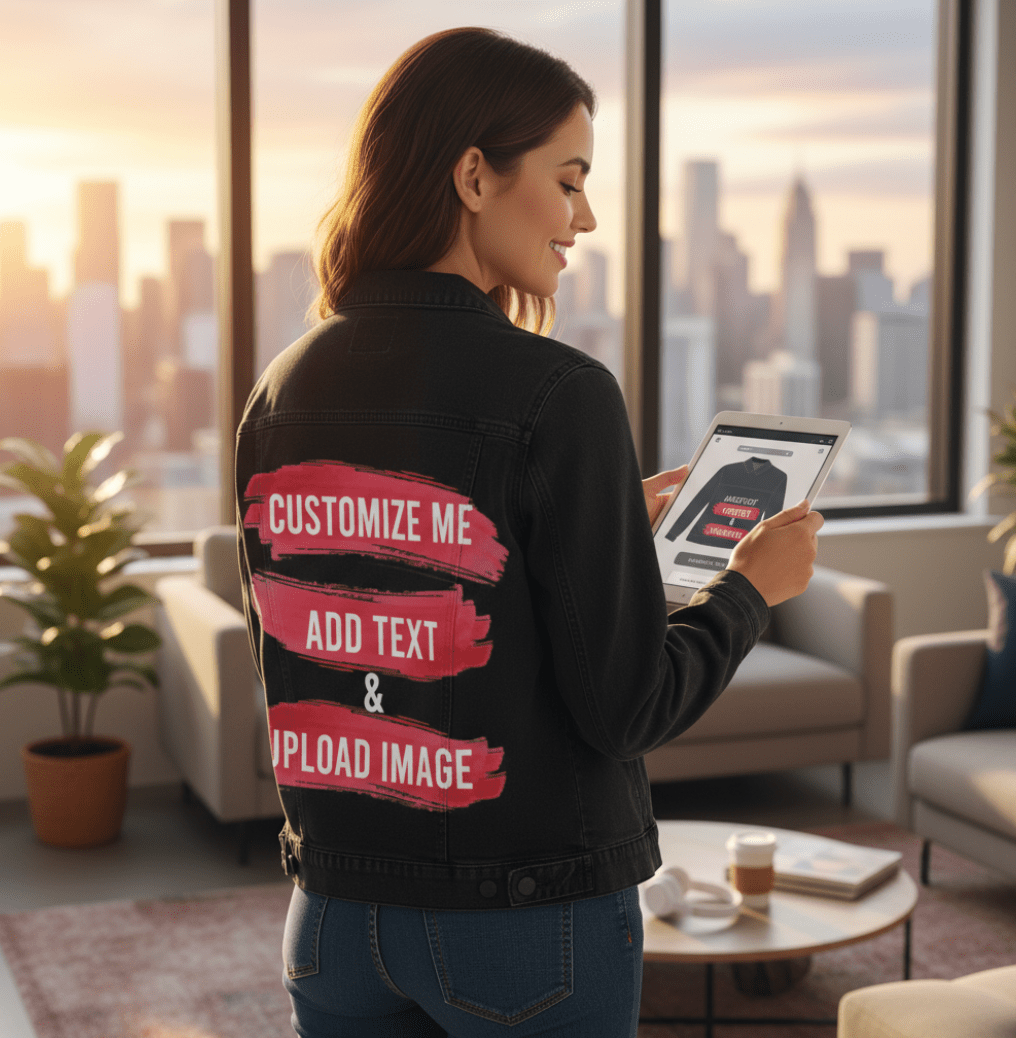 Customize & Create your own Denim Jacket (hand-crafted) with 3 color choices: Stonewash, White, or Black. Unisex XS S M L XL 2X 3X. USA hand-crafted and USA digitally printed. Ships WORLDWIDE and free within the USA Customize & Create your own Denim Jacket (hand-crafted) with 3 color choices: Stonewash, White, or Black. Unisex XS S M L XL 2X 3X. USA hand-crafted and USA digitally printed. Ships WORLDWIDE and free within the USA