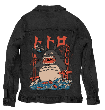 The Neighbor's Attack by Vincent Trinidad, printed on a hand-made Unisex Denim Jacket