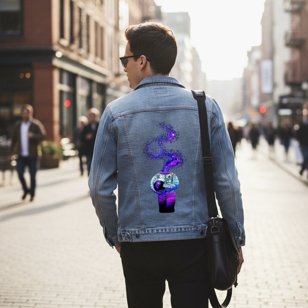 WE ARE STARDUST by TOBE FONSECA, digitally printed on DENIM products: throw pillows, aprons, table place mats, and hand-made Unisex Denim Jackets in 3 color choices WE ARE STARDUST by TOBE FONSECA, digitally printed on DENIM products: throw pillows, aprons, table place mats, and hand-made Unisex Denim Jackets in 3 color choices