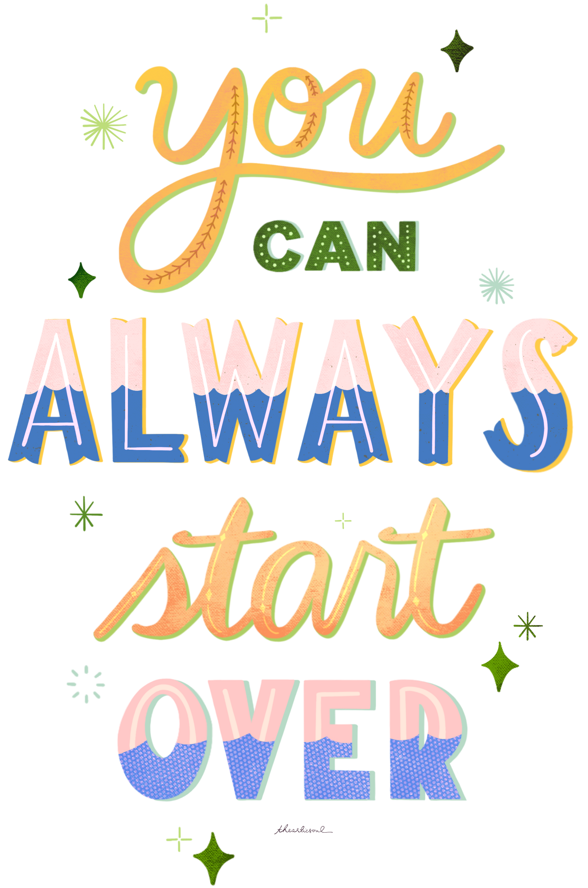 YOU CAN ALWAYS START OVER by THEARTICSOUL, digitally printed on a hand-made Unisex Denim Jacket