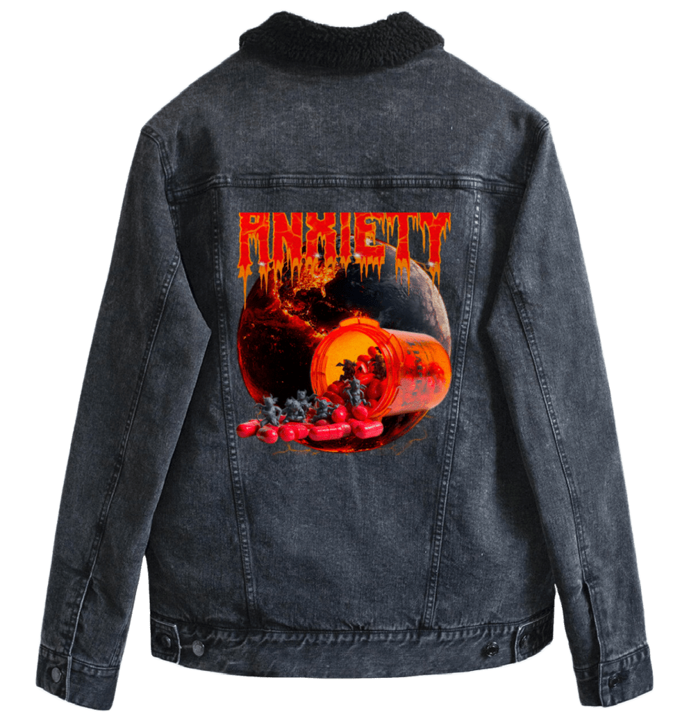 ANXIETY by DeROUCHE DESIGNS custom denim jacket by DenimINK