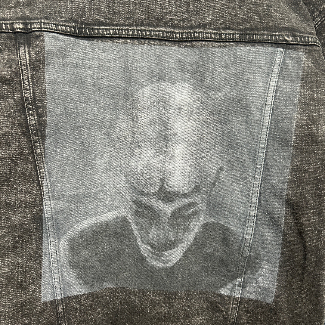AS - IS. 21. Faded Monochrome Face. ONE - OF - ONE. Printed Denim Jacket. Large / Black Jacket custom denim jacket by DenimINK
