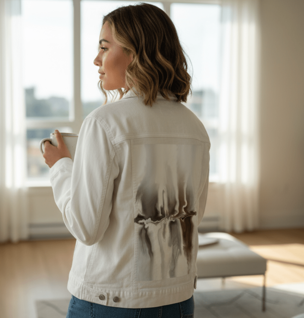 BROWN REFLECTION by RaMir DESIGNS, printed on denim jackets and other denim products: tote bags, throw pillows, table place mats, aprons