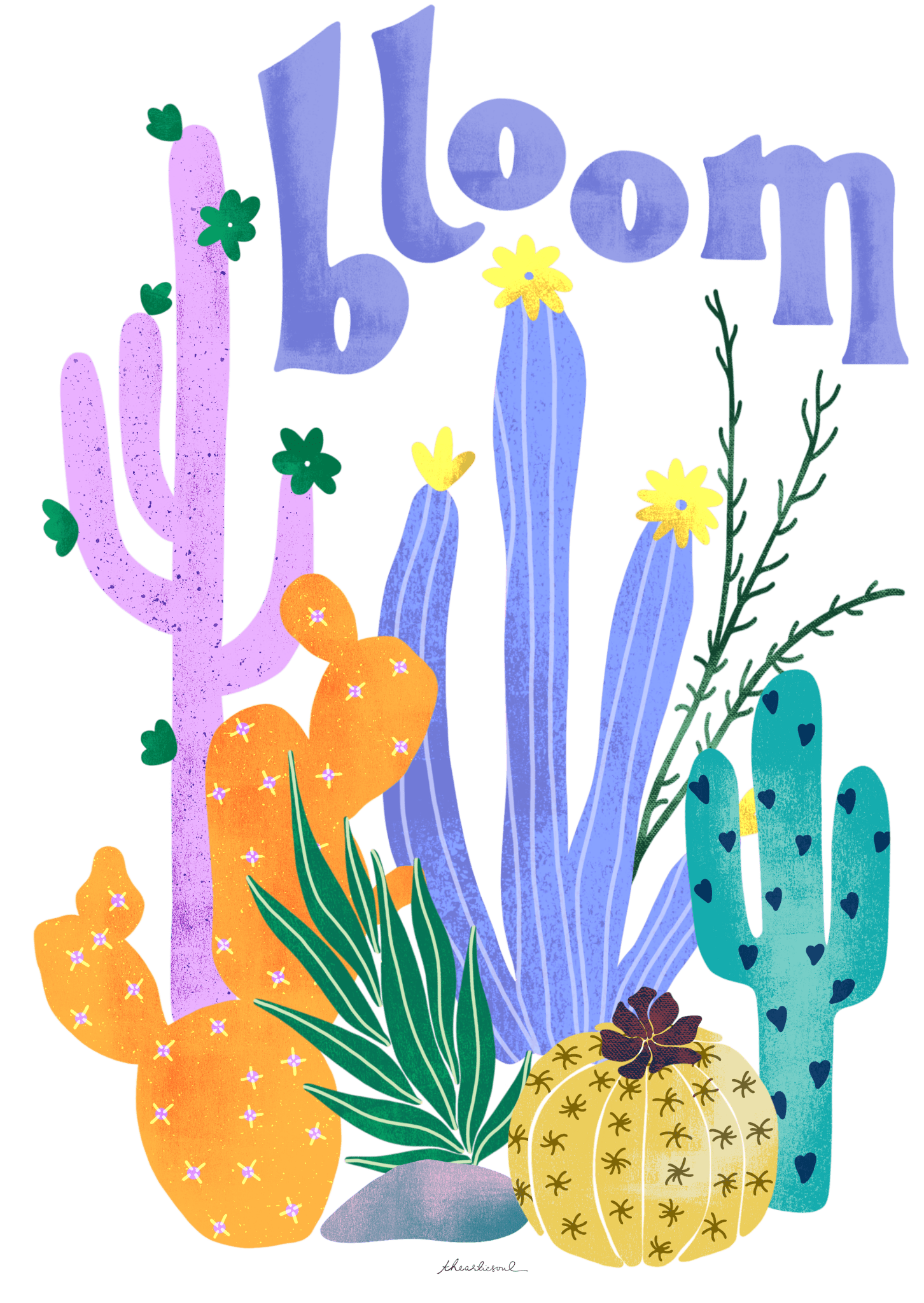 CACTUS BLOOMS by thearticsoul, printed on denim jackets and other denim products: tote bags, throw pillows, table place mats, aprons