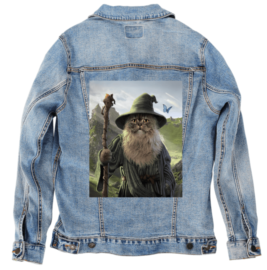 CATDALF by VINCENT HIE, printed on denim jackets and other denim products: tote bags, throw pillows, table place mats, aprons