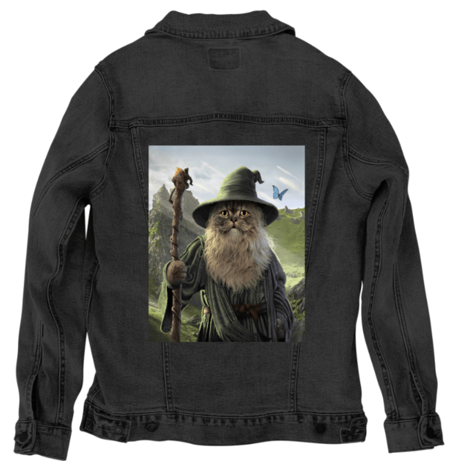 CATDALF by VINCENT HIE, printed on denim jackets and other denim products: tote bags, throw pillows, table place mats, aprons