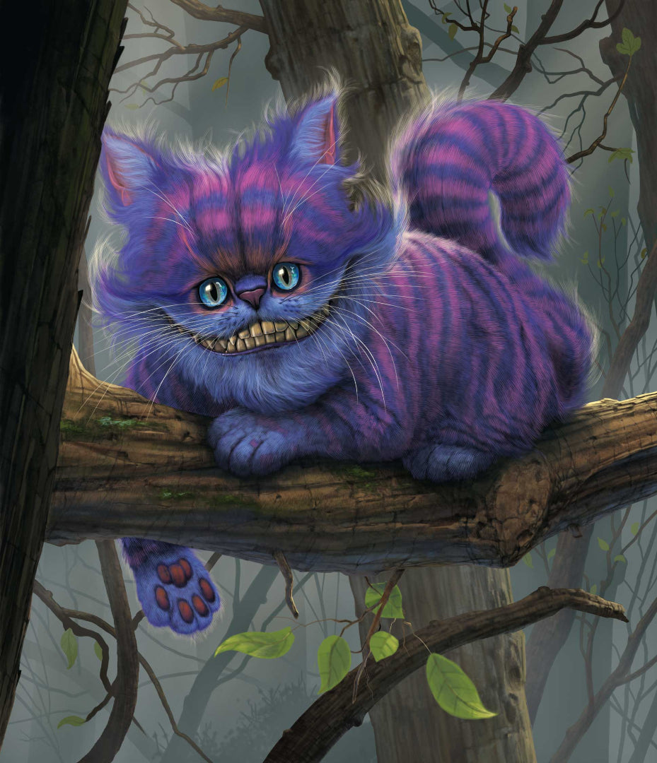 CHESHIRE CAT by VINCENT HIE, printed on denim jackets and other denim products: tote bags, throw pillows, table place mats, aprons