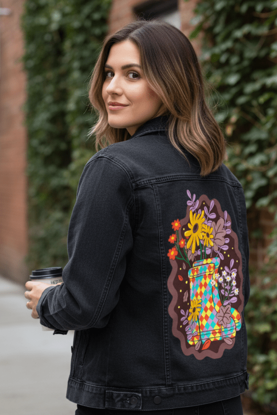 COLORFALL SEASON BOOTS by IndySign, printed on denim jackets and other denim products: tote bags, throw pillows, table place mats, aprons