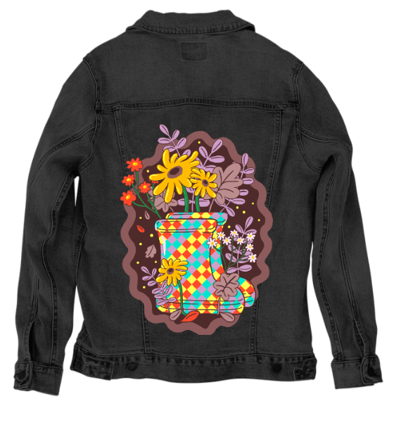 COLORFALL SEASON BOOTS by IndySign, printed on denim jackets and other denim products: tote bags, throw pillows, table place mats, aprons