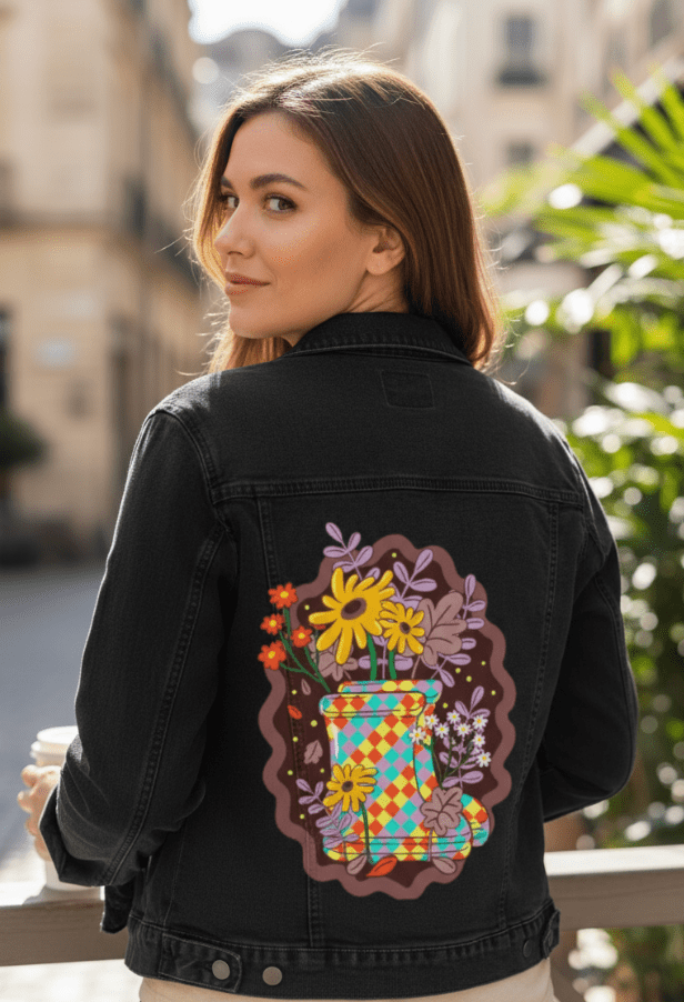 COLORFALL SEASON BOOTS by IndySign, printed on denim jackets and other denim products: tote bags, throw pillows, table place mats, aprons