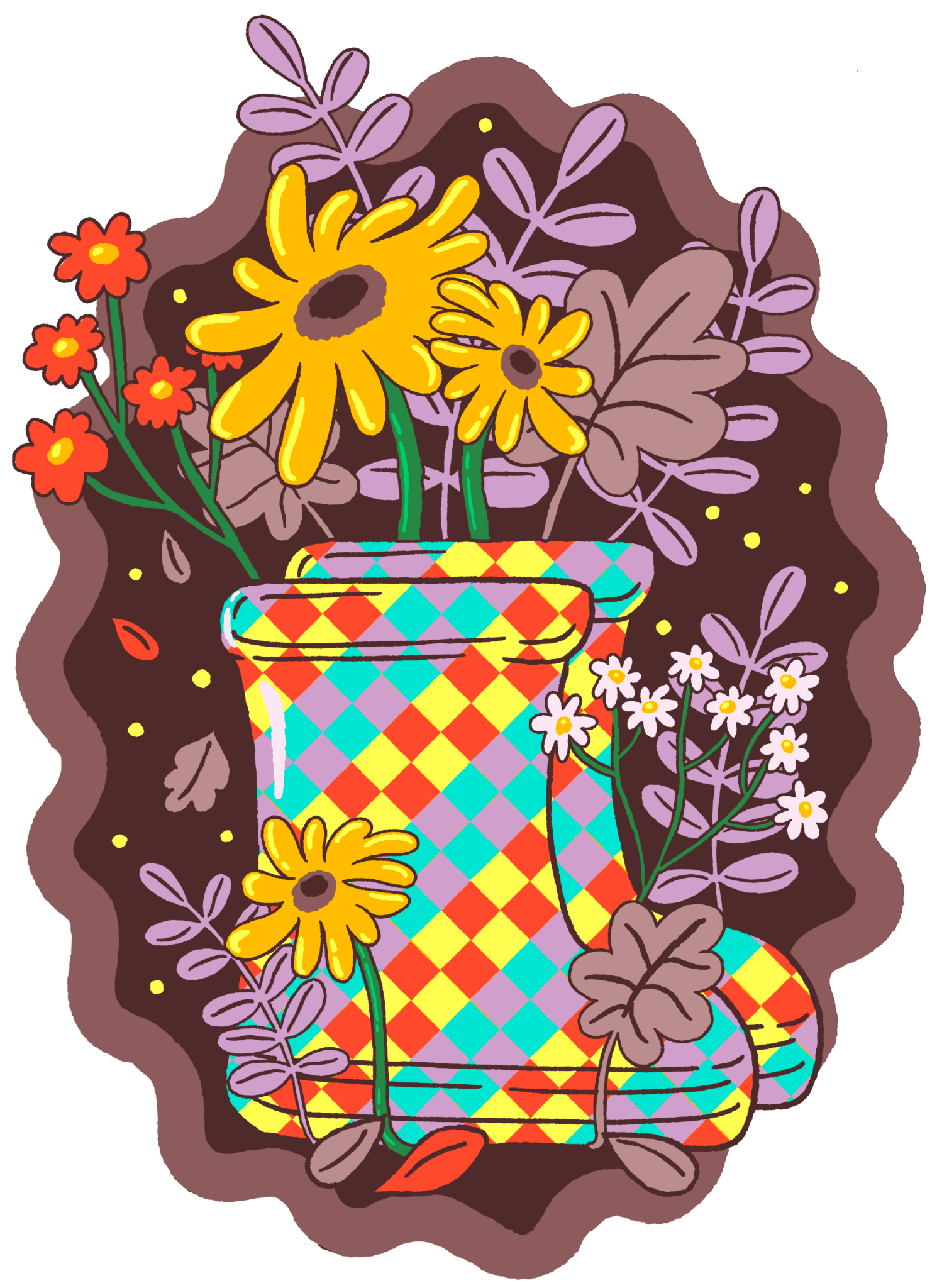 COLORFALL SEASON BOOTS by IndySign, printed on denim jackets and other denim products: tote bags, throw pillows, table place mats, aprons