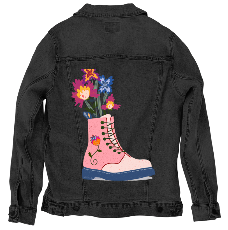 FLORAL BOOTS by thearticsoul, printed on denim jackets and other denim products: tote bags, throw pillows, table place mats, aprons