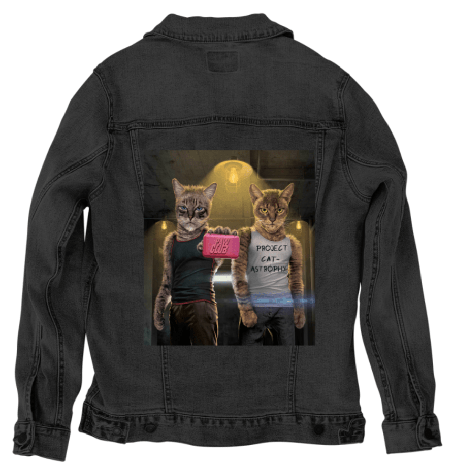 PAW CLUB by VINCENT HIE, printed on denim jackets and other denim products: tote bags, throw pillows, table place mats, aprons