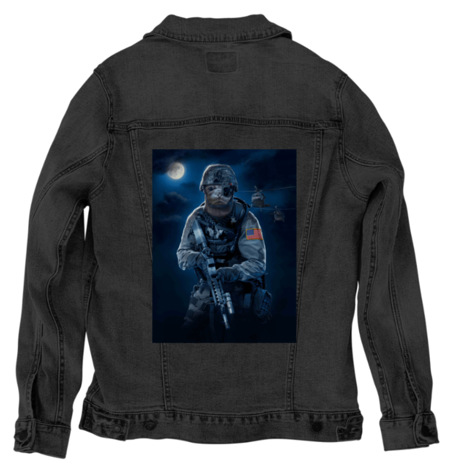 S.E.A.L. by VINCENT HIE, printed on denim jackets and other denim products: tote bags, throw pillows, table place mats, aprons