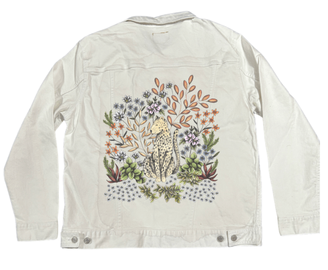 SAFARI LEOPARD by CECILIA BATTAINI, printed on denim jackets and other denim products: tote bags, throw pillows, table place mats, aprons