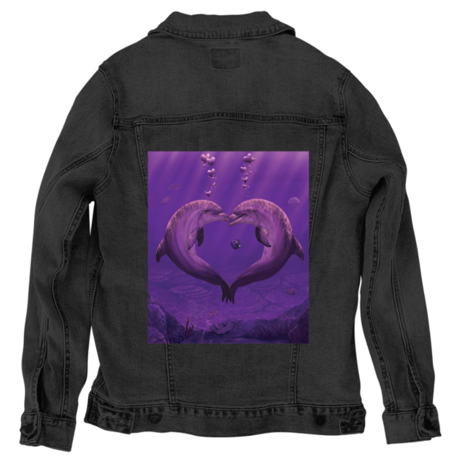 SEA OF HEARTS by VINCENT HIE, printed on denim jackets and other denim products: tote bags, throw pillows, table place mats, aprons