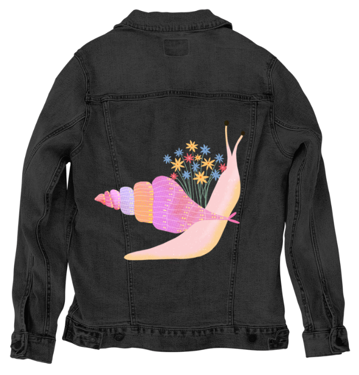 SNAIL MAIL by thearticsoul,printed by DenimINK on hand-crafted Denim Jackets and other denim products and other denim products: tote bags, throw pillows, table place mats, aprons