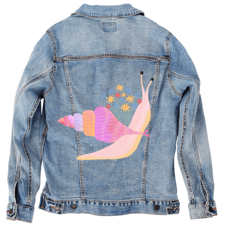 SNAIL MAIL by thearticsoul,printed by DenimINK on hand-crafted Denim Jackets and other denim products and other denim products: tote bags, throw pillows, table place mats, aprons