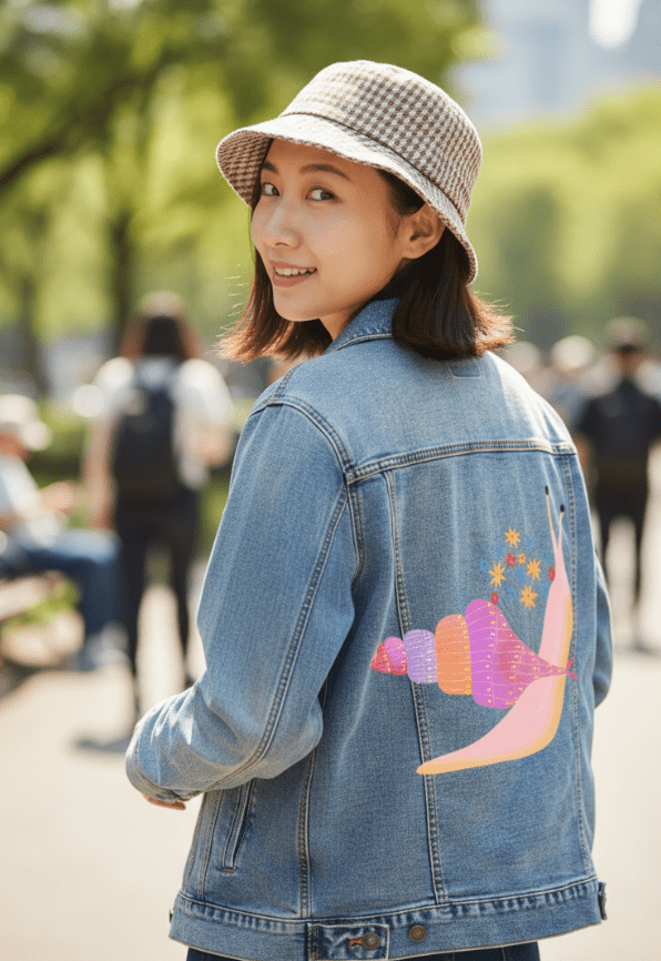 SNAIL MAIL by thearticsoul,printed by DenimINK on hand-crafted Denim Jackets and other denim products and other denim products: tote bags, throw pillows, table place mats, aprons