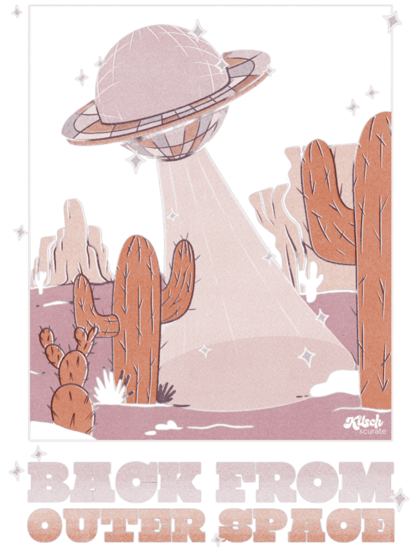 UFO SPACE by KITSCH AND CURATE, printed on denim jackets and other denim products: tote bags, throw pillows, table place mats, aprons custom denim jacket by DenimINK