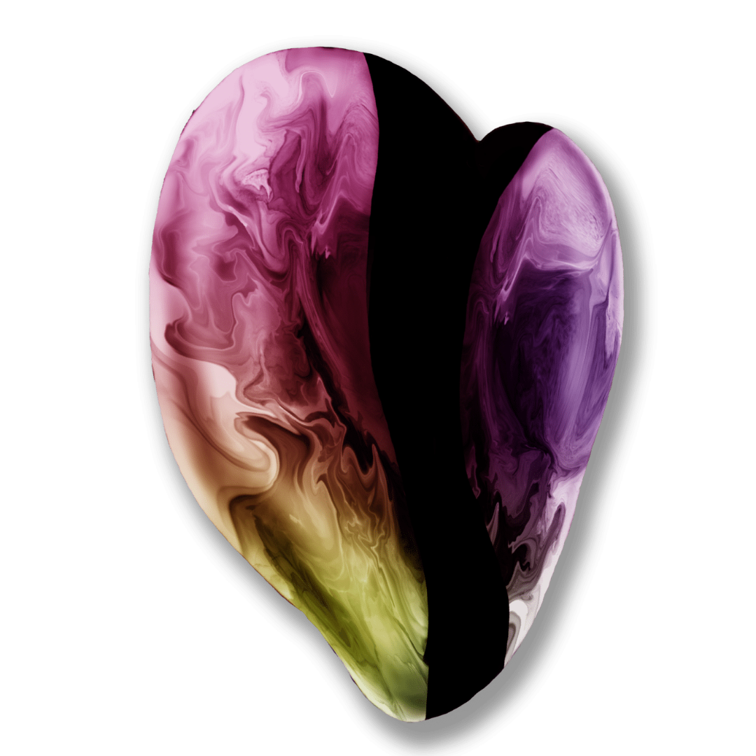 VIBRANT HEART by RaMir DESIGNS,printed by DenimINK on hand-crafted Denim Jackets and other denim products and other denim products: tote bags, throw pillows, table place mats, aprons