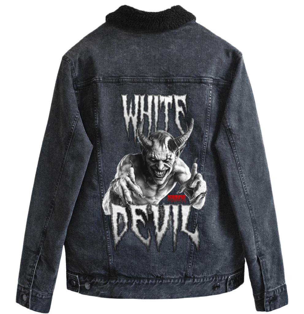 WHITE DEVIL by DeROUCHE DESIGNS custom denim jacket by DenimINK
