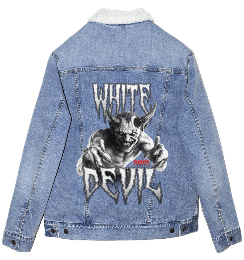 WHITE DEVIL by DeROUCHE DESIGNS custom denim jacket by DenimINK